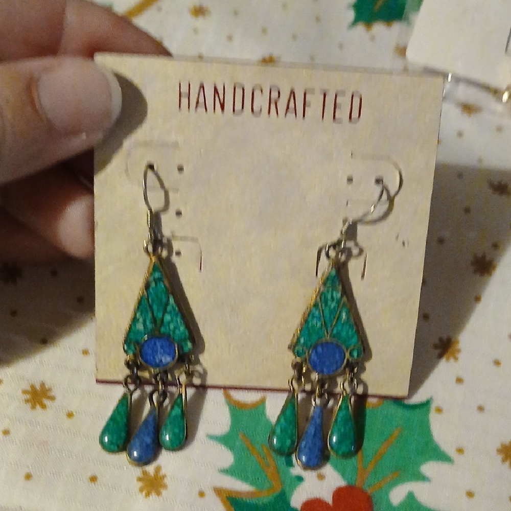 Handcrafted Green and Blue Earrings